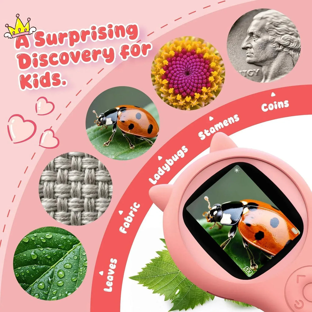 Portable Handheld Mini Digital Microscope for Kids - Educational Science Toys, Christmas & Birthday Gifts for Age 5 6 7 8 9 10 11 12 Girls & Boys (Pink) - Unique Gift Market