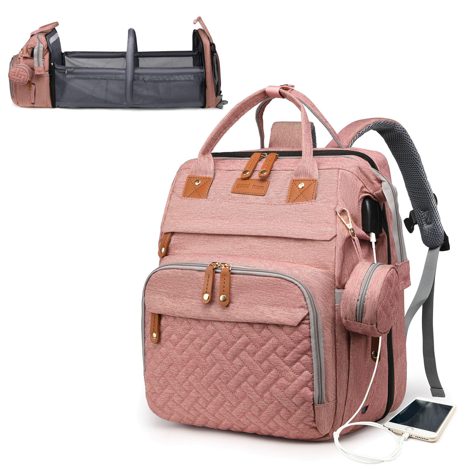 Baby Diaper Bags with Changing Station, Waterproof Diaper Bag Backpack for Moms Dads with USB Charging Port, Baby Shower Gifts, Large Capacity diaper backpack, Grey