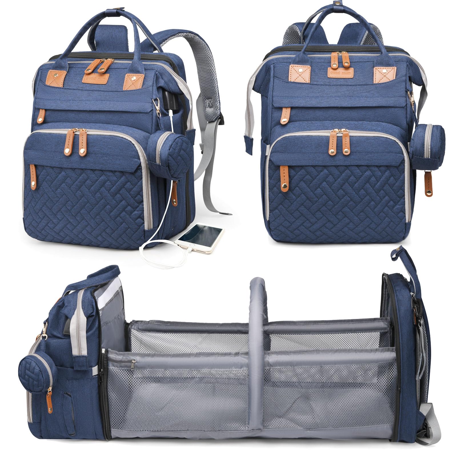 Baby Diaper Bags with Changing Station, Waterproof Diaper Bag Backpack for Moms Dads with USB Charging Port, Baby Shower Gifts, Large Capacity diaper backpack, Grey