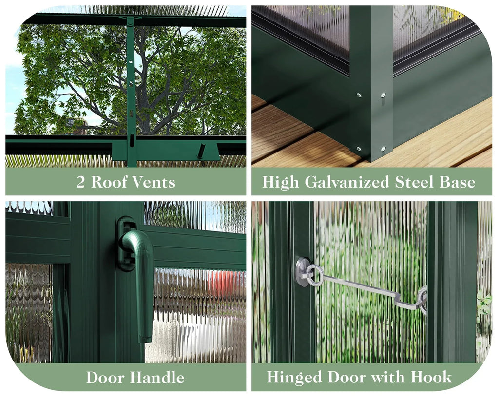Jocisland 8x12x7.5 FT Greenhouse - Outdoor Aluminum Polycarbonate Greenhouse with Ventilation and Rain Gutter, 4 Swing Doors with Hook, Walk in Greenhouse for Outdoors Backyard Garden, Black - Unique Gift Market