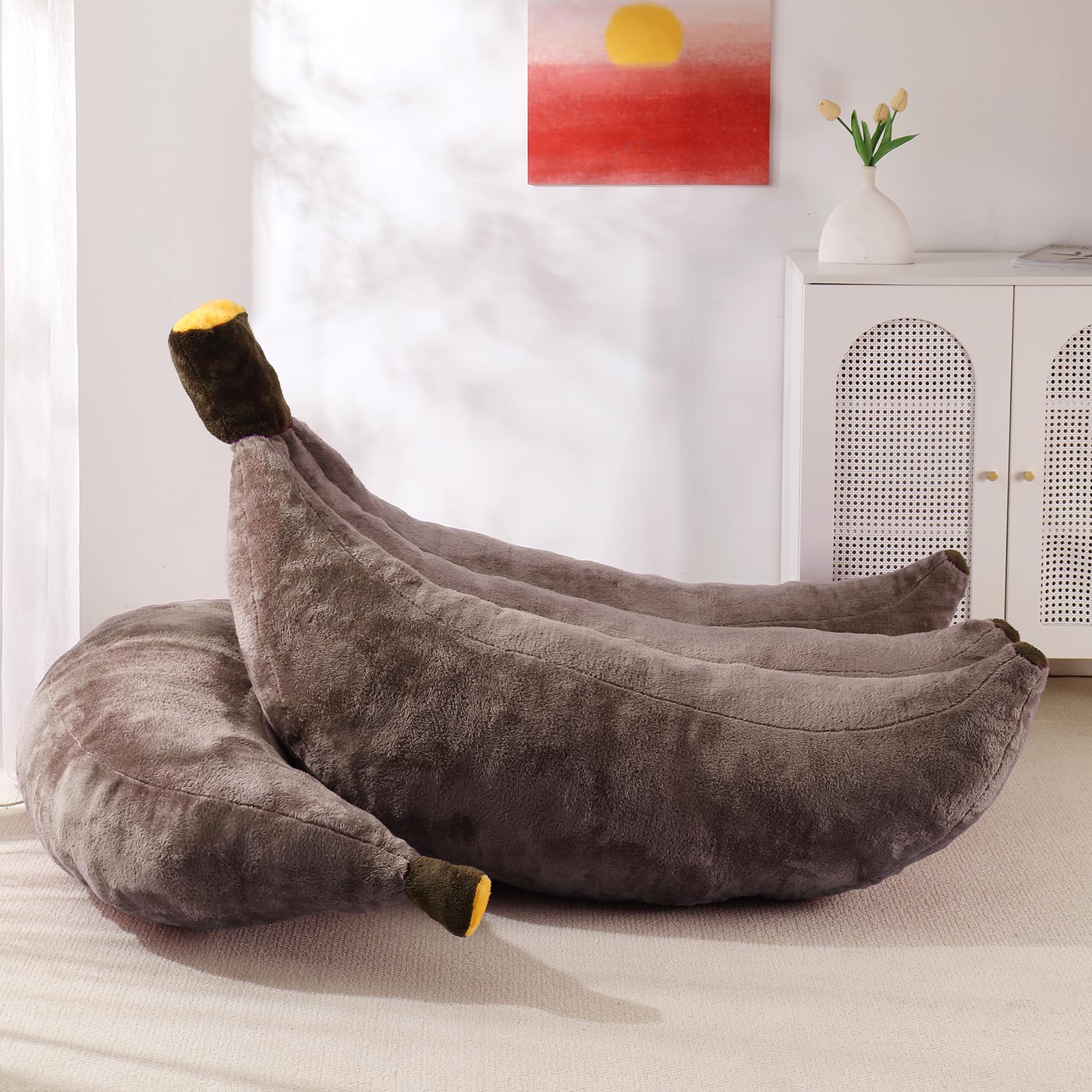 Banana Bean Bag Chair with Ottoman, Floor Sofa Bed with Footrest, Comfy Convertible Lounger for Teens & Adults, Plush Couch for Bedroom, Living Room or Dorm, M-Yellow