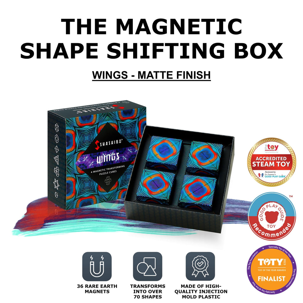 Shashibo Shape Shifting Box - Award-Winning STEM Fidget Toy with Ultra Strong Magnets - Puzzle Cube Transforms Into 100+ Shapes, Perfect Sensory Gift for Kids, Teens, and Adults (Wings)