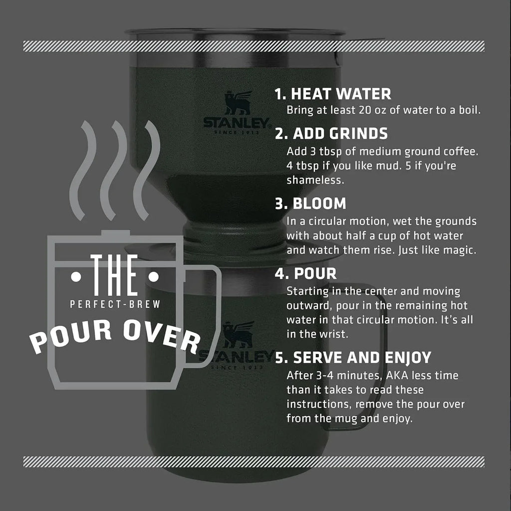 STANLEY Perfect Brew Pour Over Set | 12 oz Camp Mug with Lid Included | Drip Coffee Maker with Reusable Filter | Insulated Stainless Steel | BPA-Free | Hammertone Green - Unique Gift Market