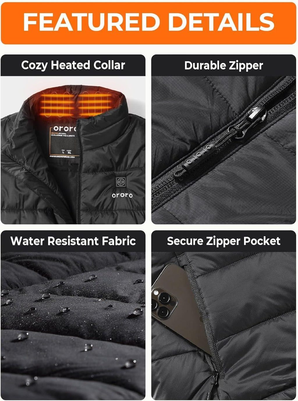 ORORO Men's Lightweight Heated Vest with USB-C Rechargeable Battery, Puffer Classic Heating Vest - Unique Gift Market