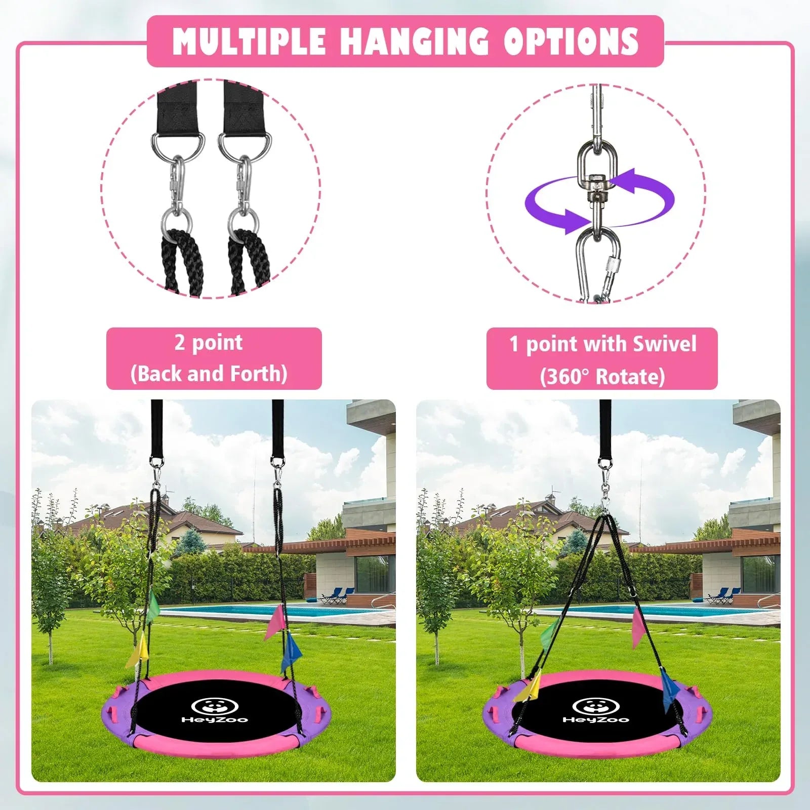 43 Inch Tree Swing, 900lbs Weight Capacity Saucer Swing Sets for Kids & Adults, with 360 Degree Swivel and Adjustable Hanging Strap, Green and Blue - Unique Gift Market