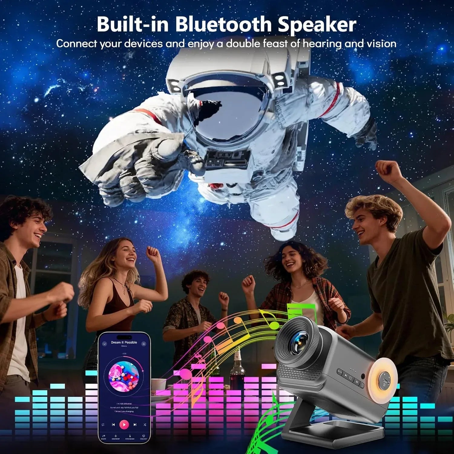 Rossetta 3D Projector, 60 Themes HD 3D Galaxy Projector with Bluetooth Speaker & Remote, 1H/2H Timer, Night Light for Bedroom, Home Decor, Party, Valentines Day, Gifts for Adults, Girls, Boys - Unique Gift Market
