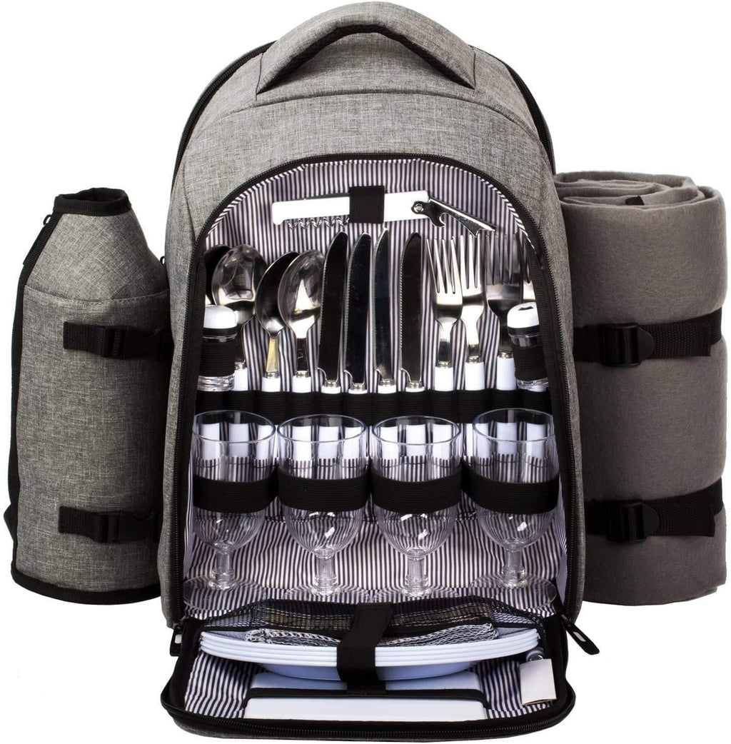 Hap Tim Picnic Basket Backpack for 2 Person with 2 Insulated Cooler Compartment, Wine Holder, Fleece Blanket, Cutlery Set, Wedding Gifts for Couples, Bridal Shower Gifts, Engagement Gifts - Unique Gift Market