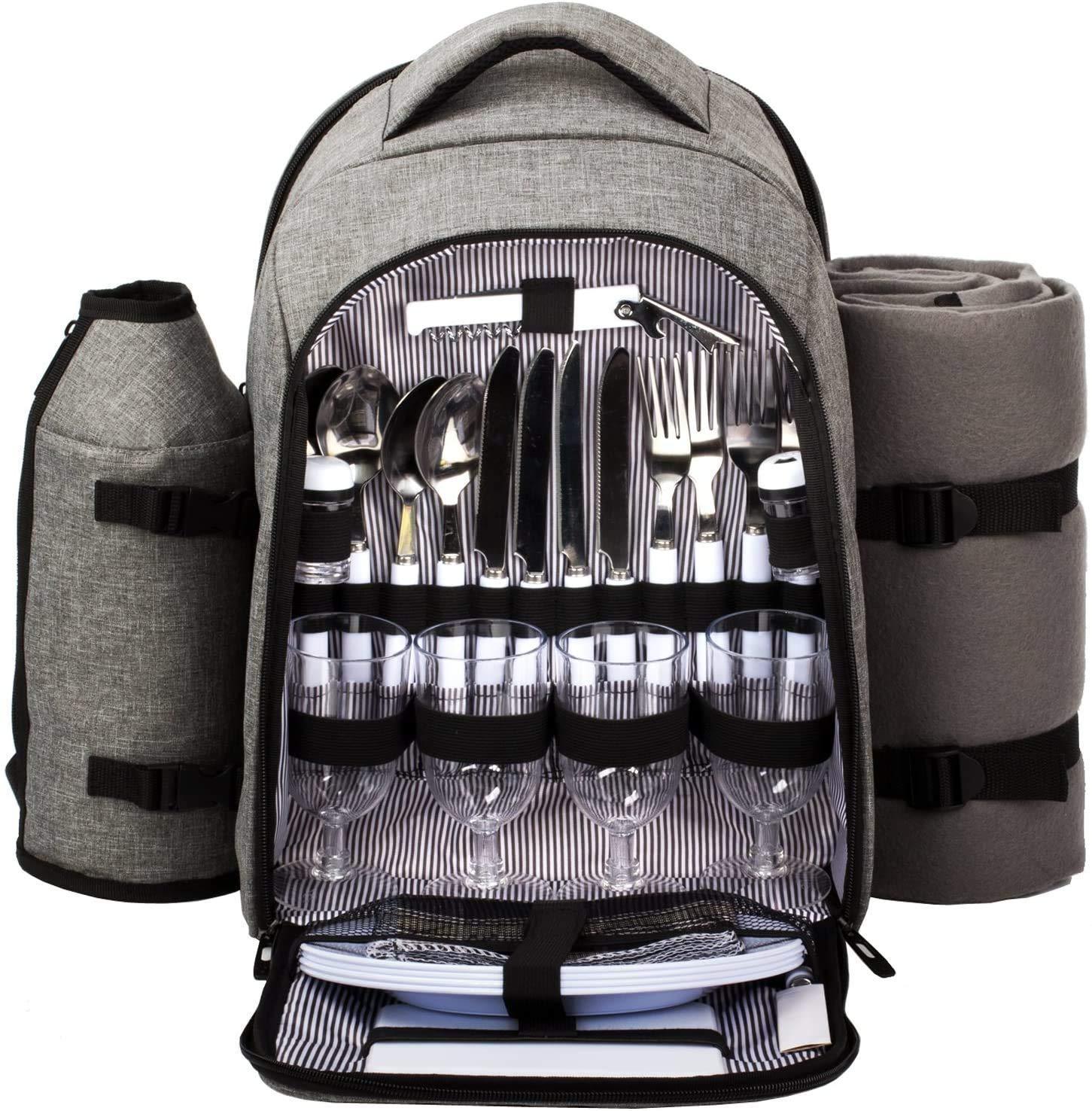 Hap Tim Picnic Basket Backpack for 2 Person with 2 Insulated Cooler Compartment, Wine Holder, Fleece Blanket, Cutlery Set, Wedding Gifts for Couples, Bridal Shower Gifts, Engagement Gifts - Unique Gift Market