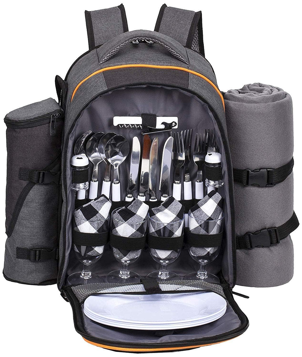 Hap Tim Picnic Basket Backpack for 2 Person with 2 Insulated Cooler Compartment, Wine Holder, Fleece Blanket, Cutlery Set, Wedding Gifts for Couples, Bridal Shower Gifts, Engagement Gifts