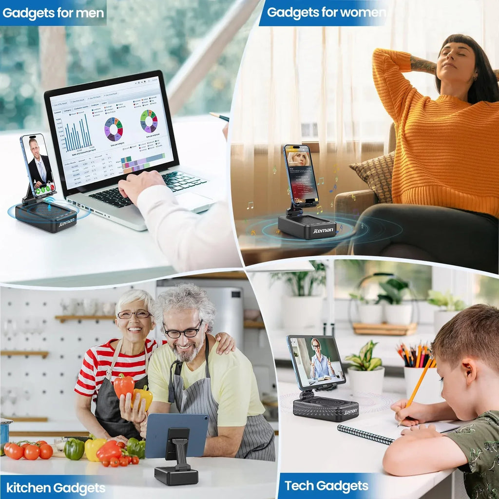 Cell Phone Stand with Wireless Bluetooth Speaker and Anti-Slip Base HD Surround Sound Perfect for Home and Outdoors with Bluetooth Speaker for Desk Compatible with iPhone/ipad/Samsung Galaxy - Unique Gift Market