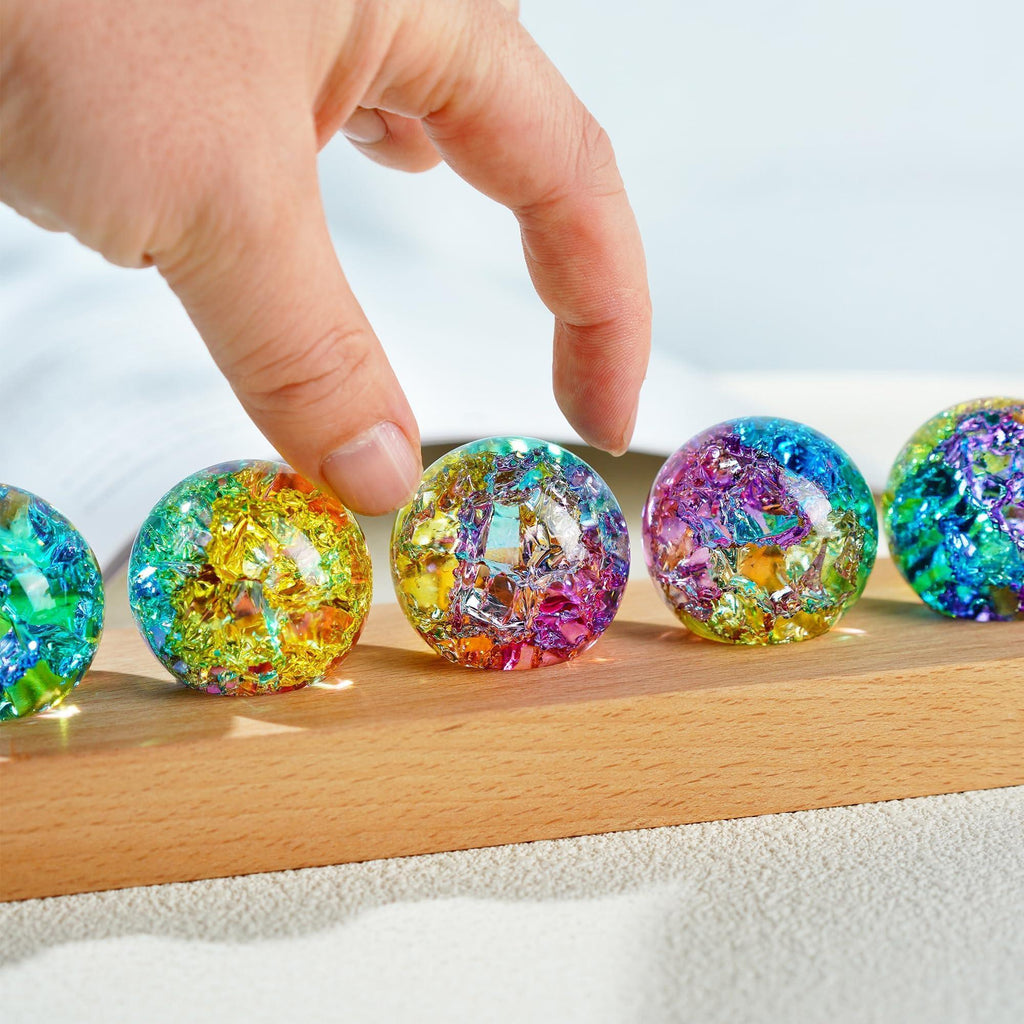 7 Chakra Natural Healing Spheres with LED Wooden Stand 40mm Crystal Quartz Stones for Meditation Positive Energy Night Light Decoration - Unique Gift Market