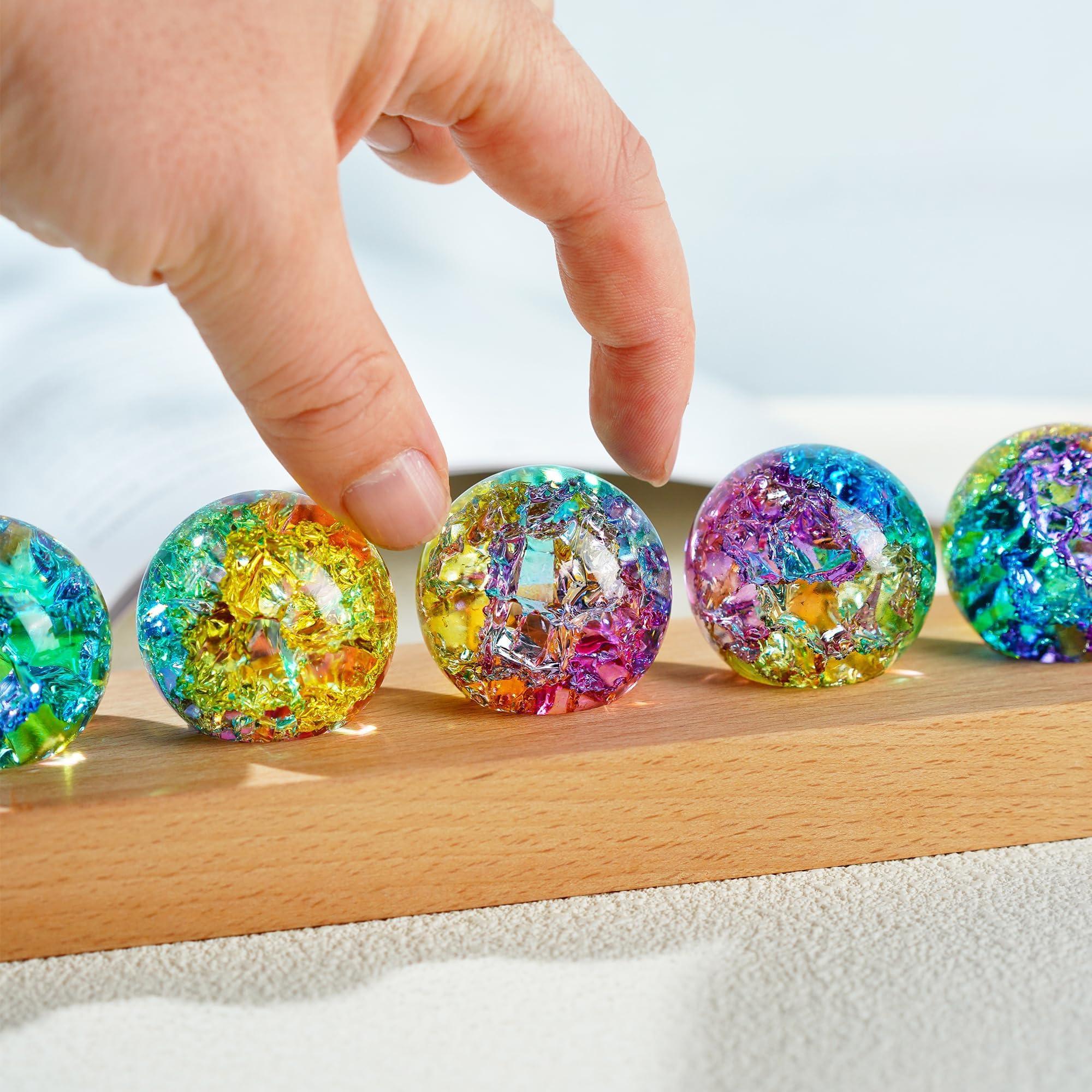 7 Chakra Natural Healing Spheres with LED Wooden Stand 40mm Crystal Quartz Stones for Meditation Positive Energy Night Light Decoration - Unique Gift Market