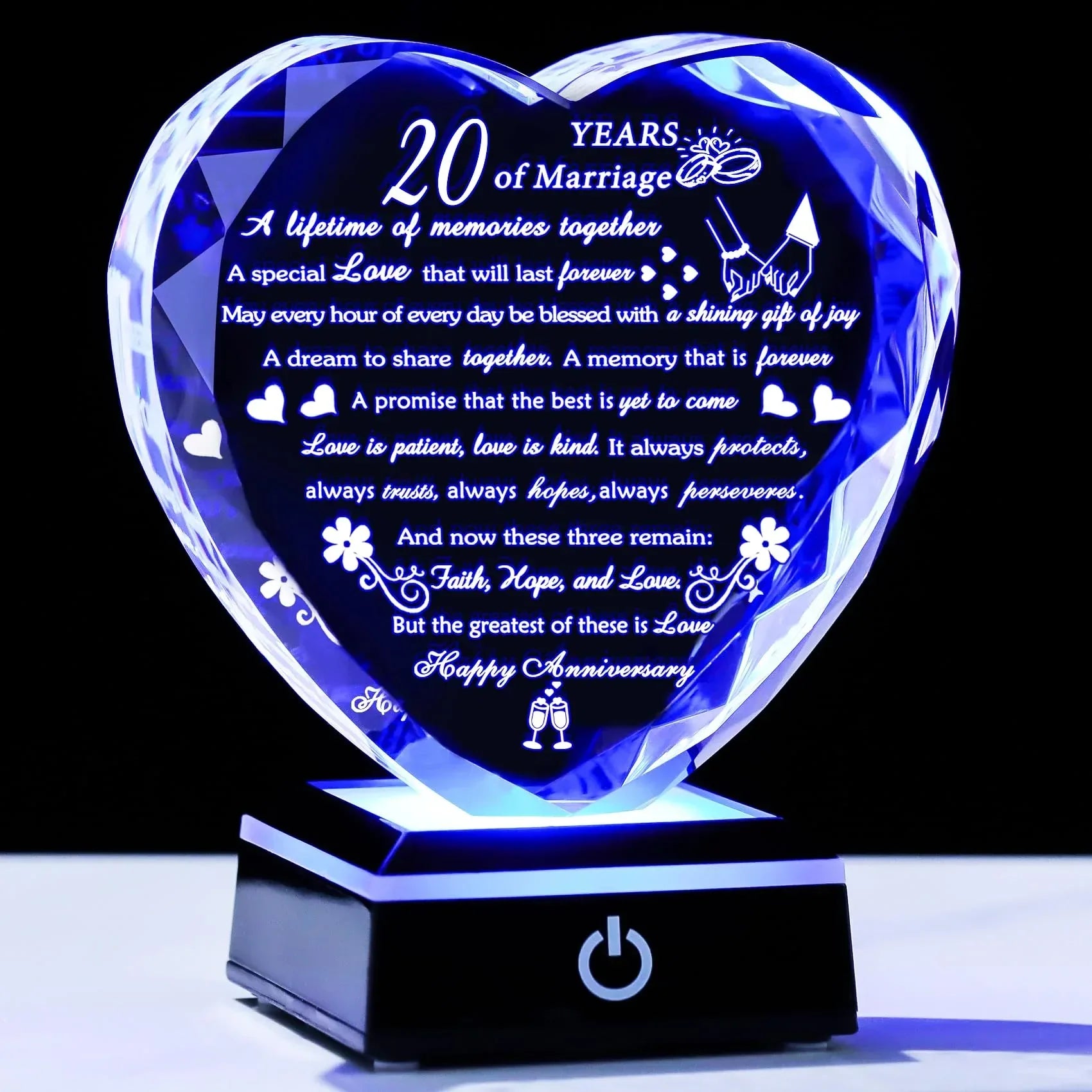 50th Wedding Anniversary Crystal Gifts for Couples Parents with Colorful LED Base Heart Romantic Happy 50th Anniversary Plaque Gift for Husband Wife 50 Years of Marriage Gifts for Her Him - Unique Gift Market