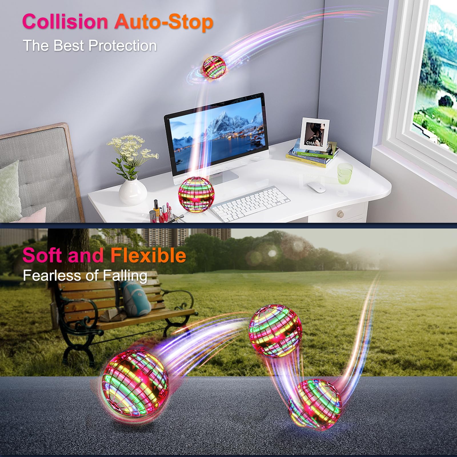 Flying Orb Ball (Blue, 2025 Upgraded) with Dazzling Lights, Magic Hover Spinner, Cool Boomerang Drone, Floating Cosmic Globe, Kids Toys Gifts for 6 7 8 9 10 Year Old Boys Girls