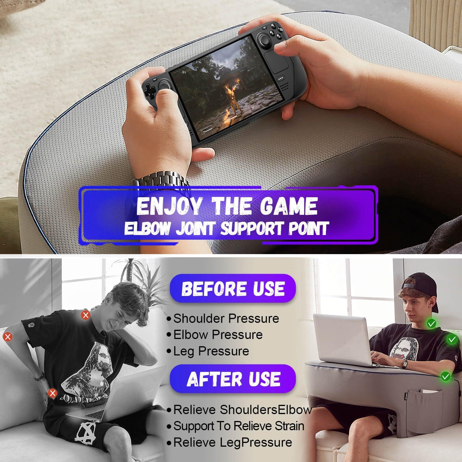 Reading Pillow for Gaming, Extra Large Laptop Pillow for Adult, Memory Foam Lap Desk Gaming Pillow for Reading, Working, Playing Steam Deck Switch or Sitting in Bed Floor Sofa(Grey) - Unique Gift Market