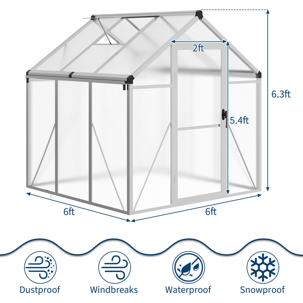 8×10 FT Greenhouse, Large Walk in Greenhouses for Outdoors and Garden Planting, Polycarbonate Greenhouse with Enhanced Aluminum Frame, Green Houses with Quick Setup Structure and Roof Vent, Green