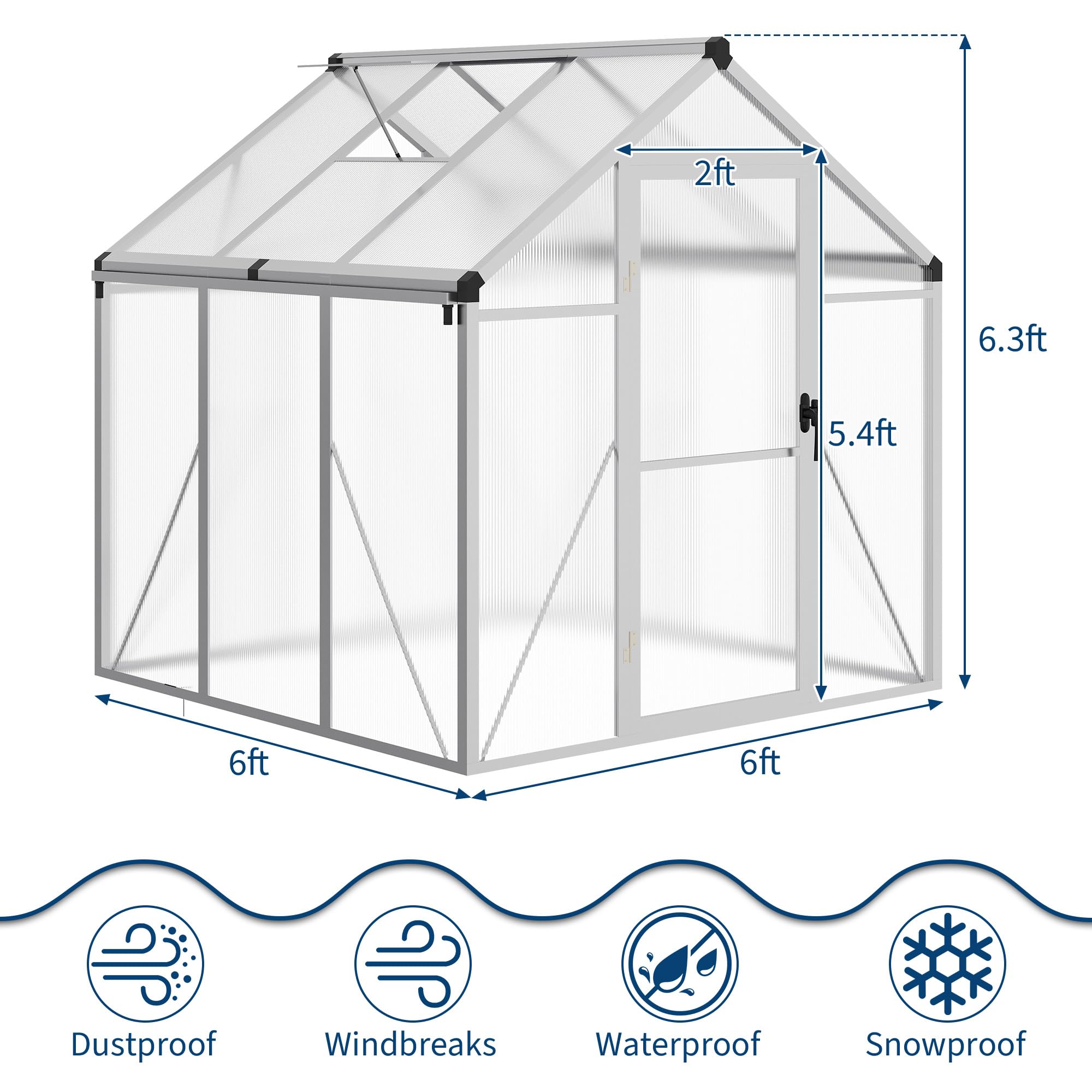 8×10 FT Greenhouse, Large Walk in Greenhouses for Outdoors and Garden Planting, Polycarbonate Greenhouse with Enhanced Aluminum Frame, Green Houses with Quick Setup Structure and Roof Vent, Green