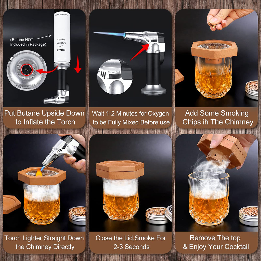 Bourbon Whiskey Gifts for Men Dad - Cocktail Smoker Kit with Torch, Birthday Anniversary Unique Gifts for Dad Boyfriend Husband Grandpa, Smoked Bourbon Kit, Mens Gifts Ideas