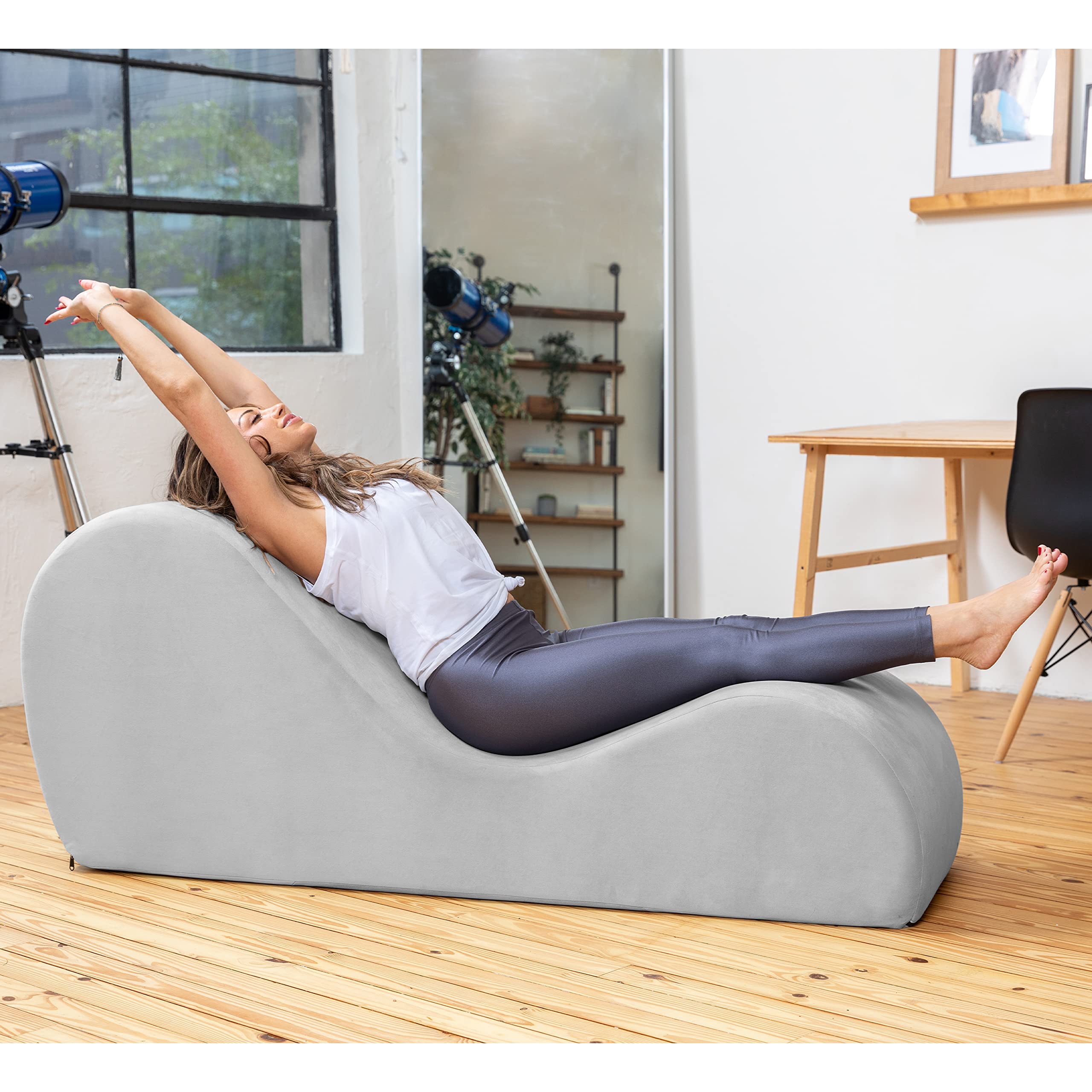 Avana Sleek Chaise Lounge for Yoga, Stretching, Relaxation-Made in The USA, 60D x 18W x 26H Inch, Ink Blue