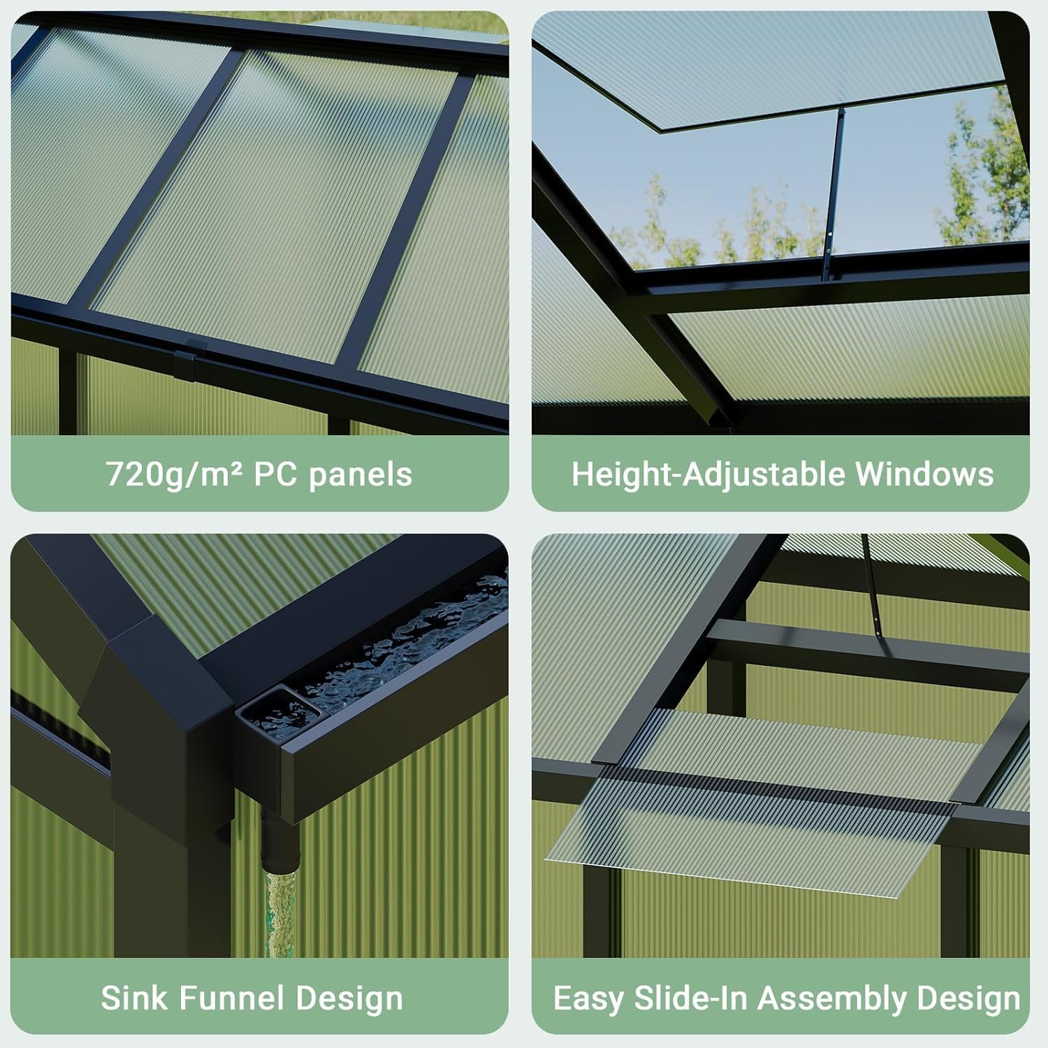 6×8FT Greenhouses for Outdoors, Aluminum Polycarbonate Greenhouses with Roof Vent - Heavy-Duty Walk-in Green Houses for All-Season Backyard Gardening
