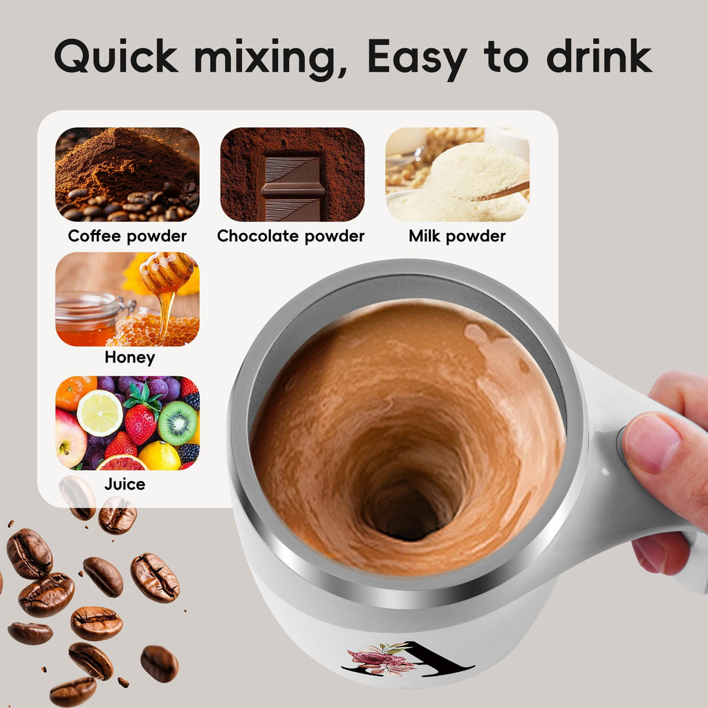 Initial Magnetic Stirring Coffee Mug Stainless Insulated Travel Cup Happy Birthday Personalized Gifts Women Adult Who Have Everything Want Nothing Mom Cool Special Custom Christmas Initial Present,G