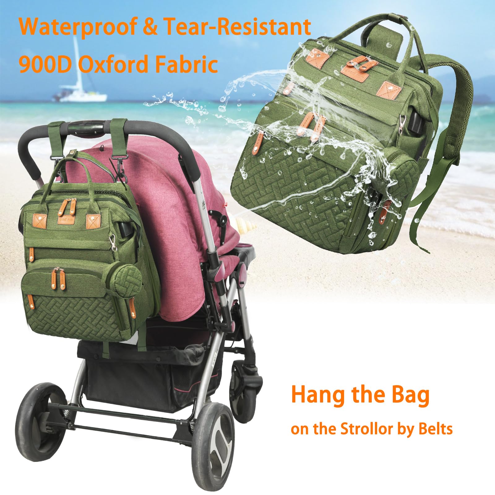 Baby Diaper Bags with Changing Station, Waterproof Diaper Bag Backpack for Moms Dads with USB Charging Port, Baby Shower Gifts, Large Capacity diaper backpack, Grey