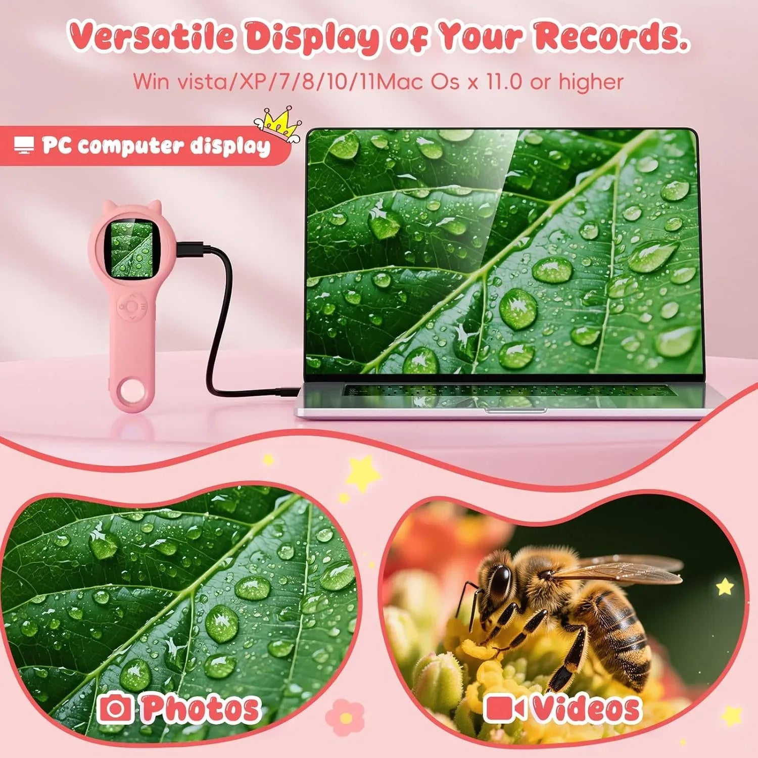 Portable Handheld Mini Digital Microscope for Kids - Educational Science Toys, Christmas & Birthday Gifts for Age 5 6 7 8 9 10 11 12 Girls & Boys (Pink) - Unique Gift Market