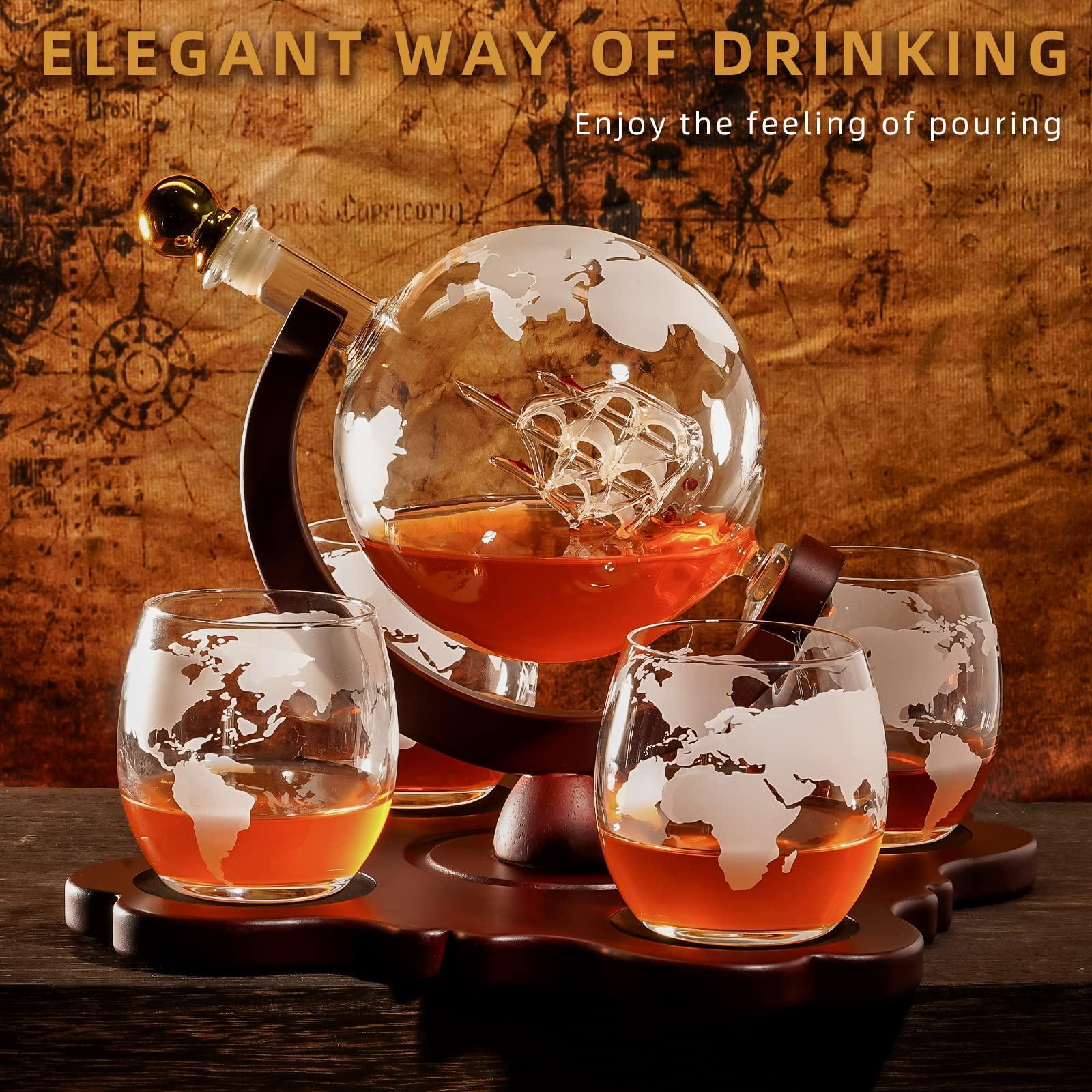 Gifts for Men Dad Husband Christmas, Whiskey Globe Decanter Set with 4 Etched Globe Glasses, Unique Anniversary Birthday Gifts for Brother Boyfriend, Cool Stocking Stuffers Bourbon Whikey Gifts - Unique Gift Market