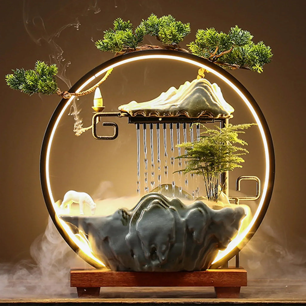 Buddha Tabletop Fountain Indoor Waterfall Fountain Office Tabletop Water Fountain with Lights Backflow Incense Burner Ceramic Indoor Zen Decor for Home Office Yoga Meditation (Buddha) - Unique Gift Market