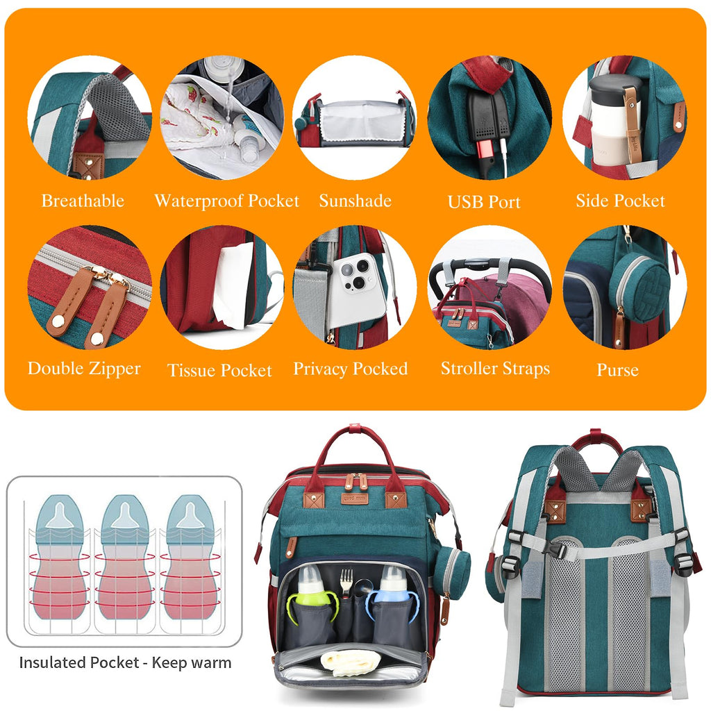 Baby Diaper Bags with Changing Station, Waterproof Diaper Bag Backpack for Moms Dads with USB Charging Port, Baby Shower Gifts, Large Capacity diaper backpack, Grey