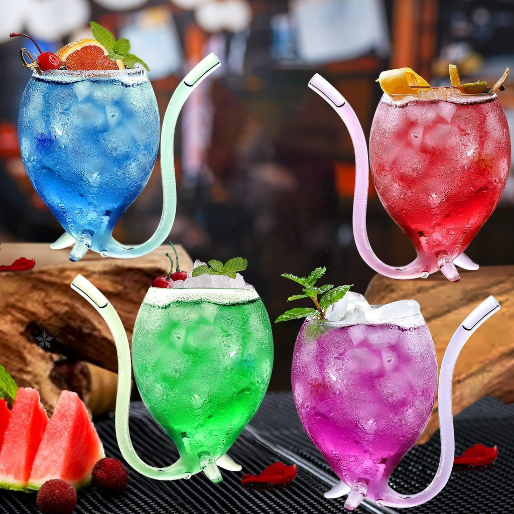 INFTYLE Vampire Wine Glass 12oz Set Of 4 Creative Cocktail Glasses Decanter Cups Mugs with Built-in Straw for Cocktail Wine Juice Ice Cream Champagne Home Bar Party Club Glassware Barware - Unique Gift Market