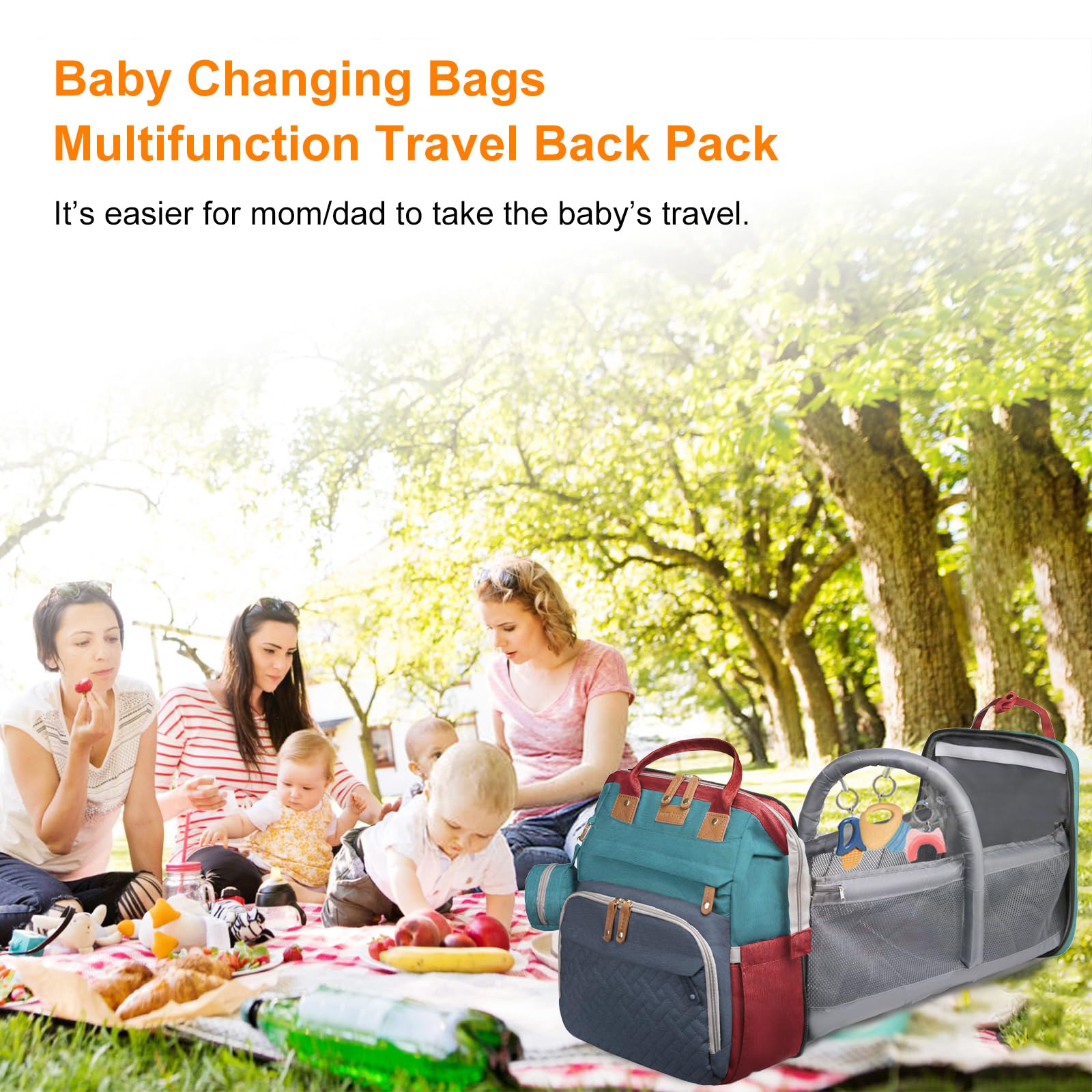Baby Diaper Bags with Changing Station, Waterproof Diaper Bag Backpack for Moms Dads with USB Charging Port, Baby Shower Gifts, Large Capacity diaper backpack, Grey