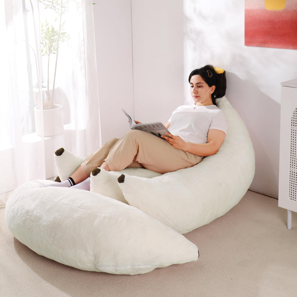 Banana Bean Bag Chair with Ottoman, Floor Sofa Bed with Footrest, Comfy Convertible Lounger for Teens & Adults, Plush Couch for Bedroom, Living Room or Dorm, M-Yellow
