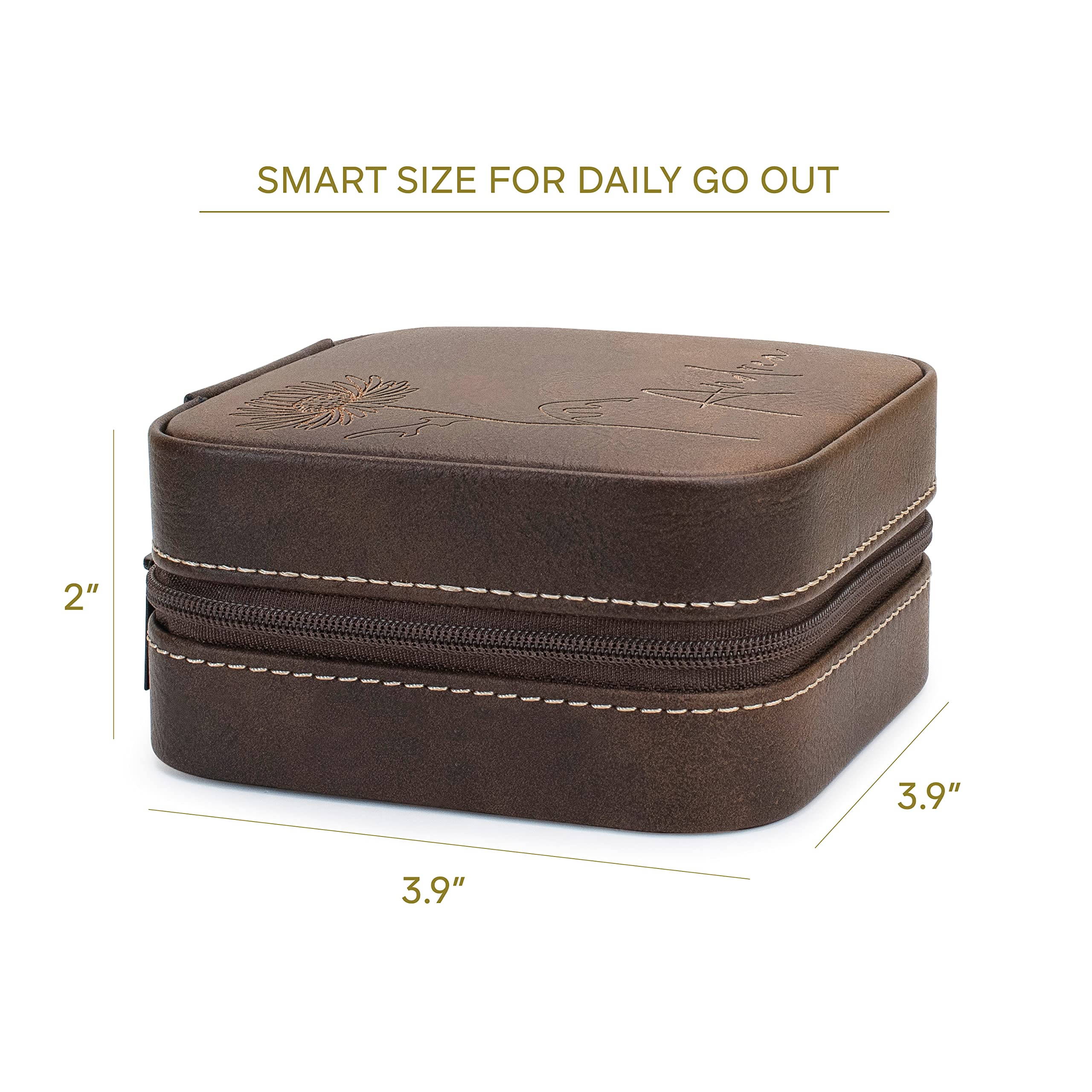 Custom Leather Jewelry Box w/Name & Birth Flower Month - Birthday Gifts for Women, Personalized Jewelry Travel Case - Customized Jewelry Organizer Box, Mom Birthday Gifts - Rustic