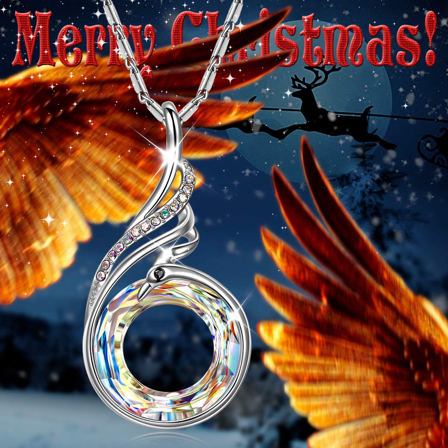 Kate Lynn "Rise From the Ashes Phoenix Necklace Made with Crystals from Austria, 18"+2" Necklace, Packaged with Jewelry Box, Birthday Gift for Women, Symbol of Luck and Renewal