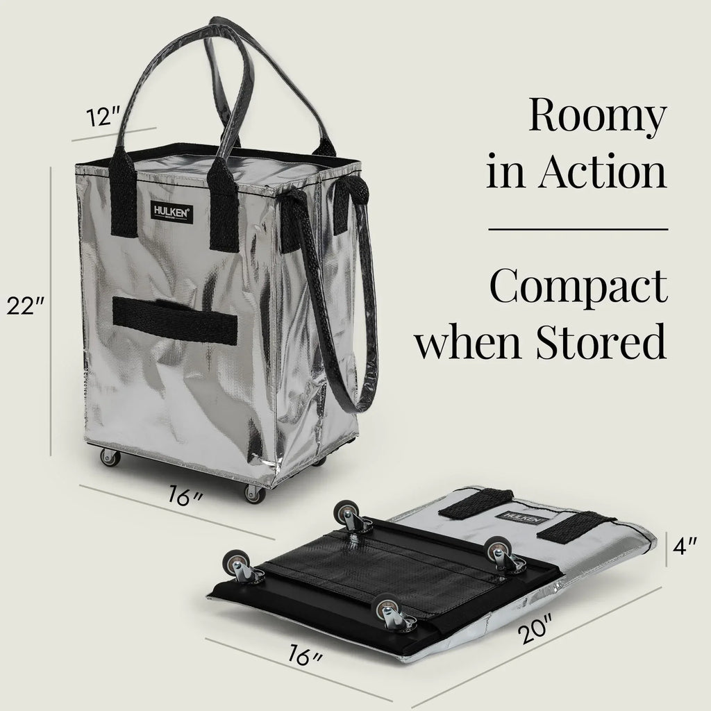(Medium, Rose Gold) Reusable Grocery Bag On Wheels, Shopping Trolley, Rolling Tote, Zipper Closure, Lightweight, Carries Up to 66 lb, Folds Flat, Unbreakable Handles - Unique Gift Market