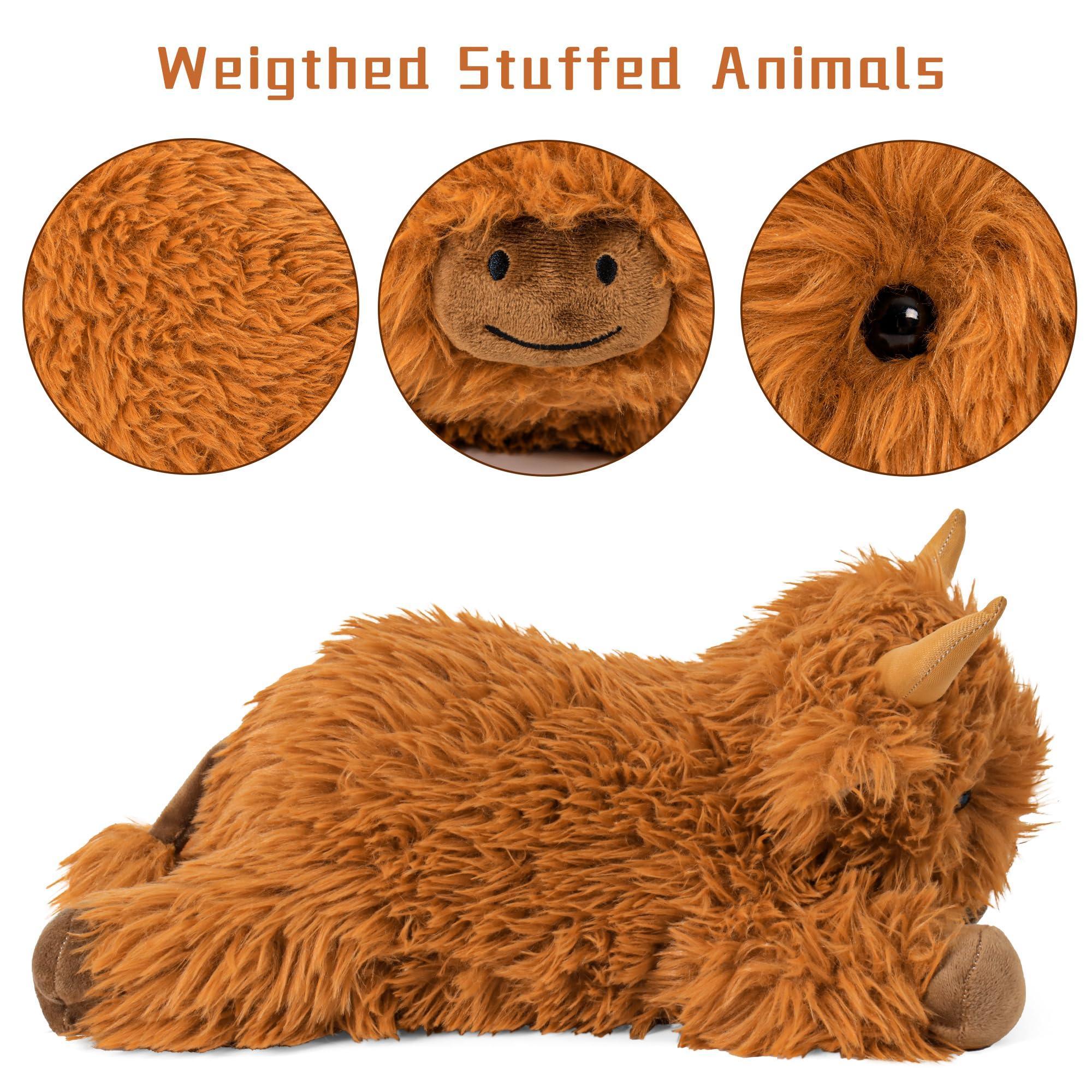 Wepop 5lbs Highland Cow Weighted Stuffed Animals, 22in Giant Highland Cow Gift Plush Toy,Adorable Stuffed Animal for Kids and Adults Highland Cattle Plushie Pillow Decor - Unique Gift Market