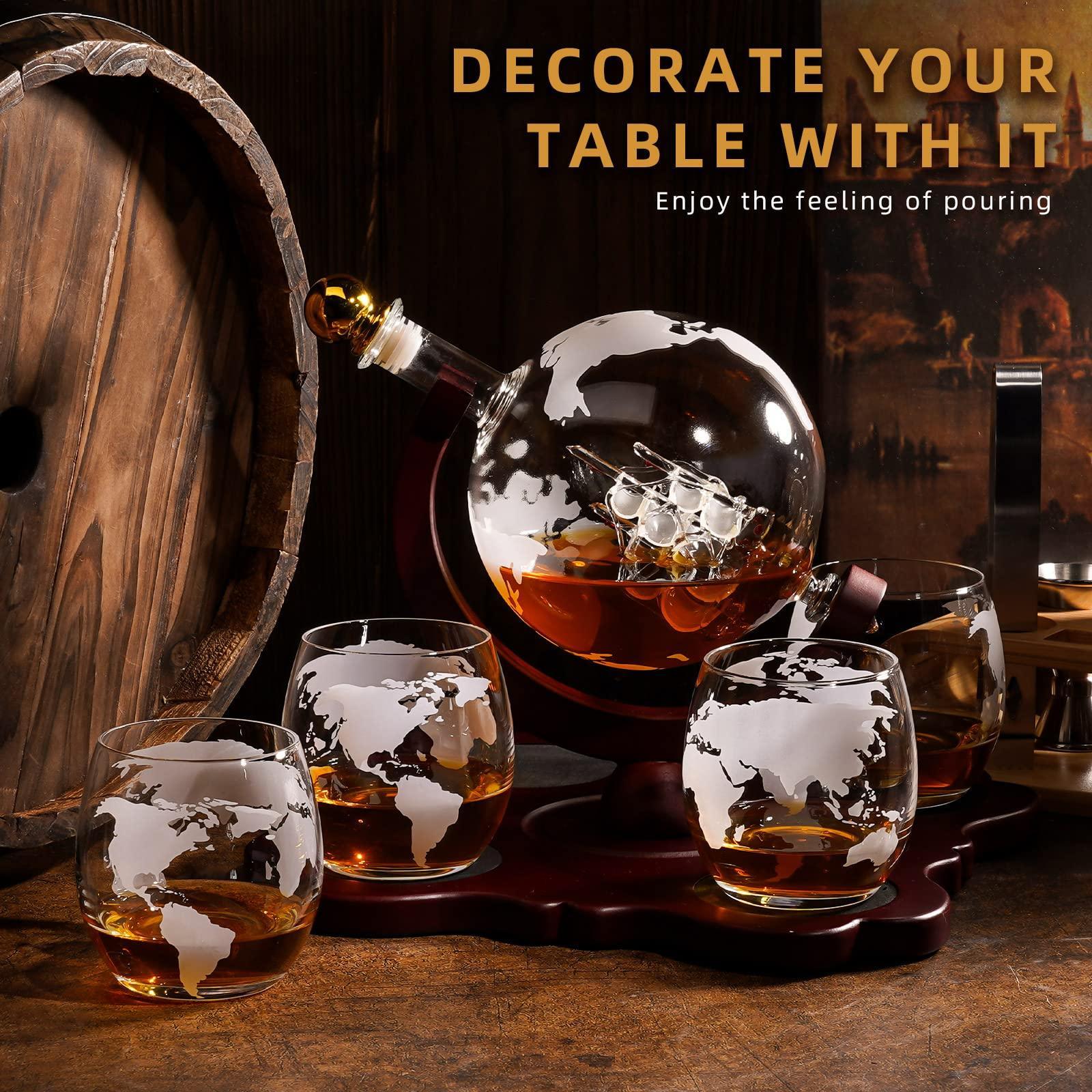 Gifts for Men Dad Husband Christmas, Whiskey Globe Decanter Set with 4 Etched Globe Glasses, Unique Anniversary Birthday Gifts for Brother Boyfriend, Cool Stocking Stuffers Bourbon Whikey Gifts - Unique Gift Market