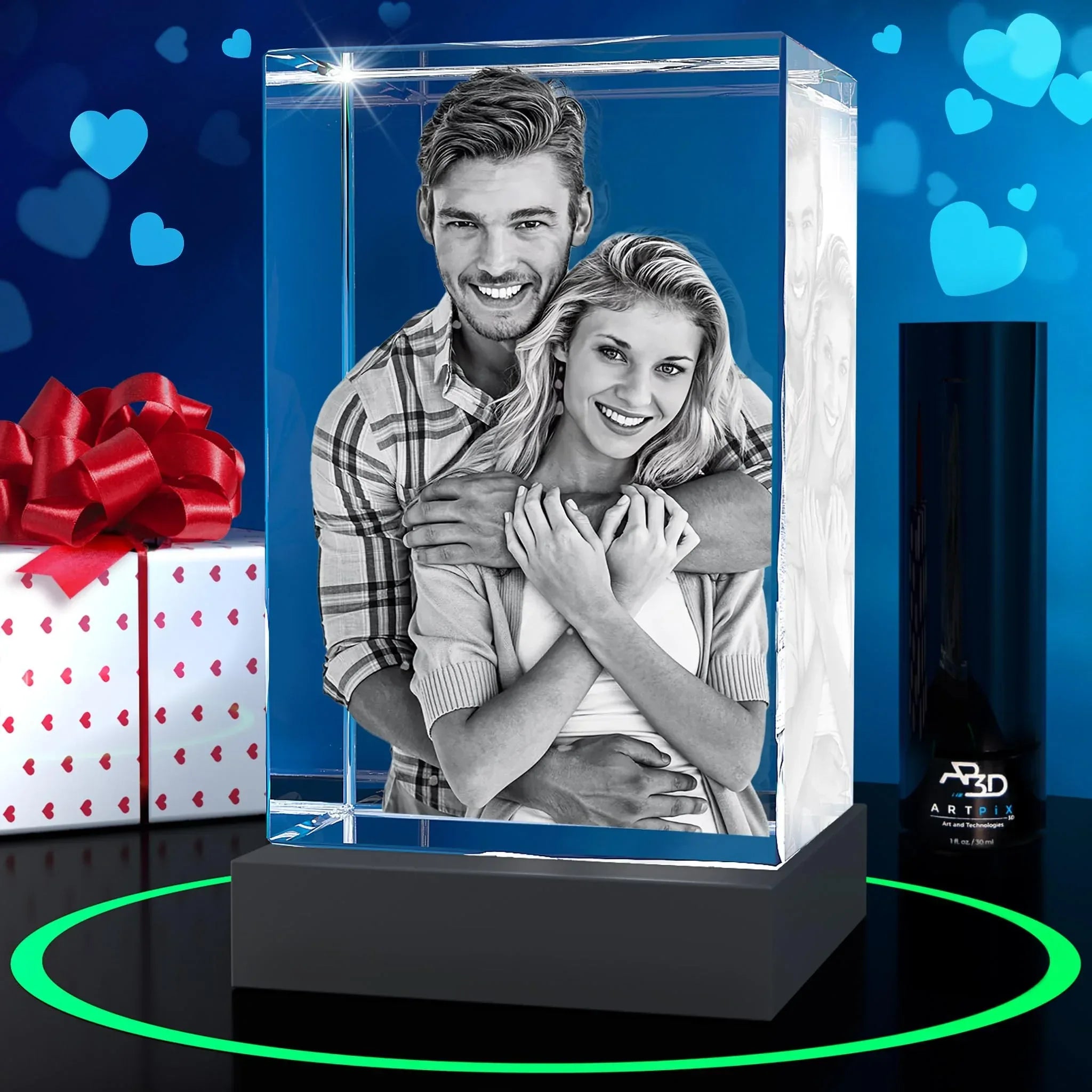 ArtPix 3D Crystal Photo, Valentines Day Personalized Gifts for Women, Wife, Men, Her, Him, Great V-Day Custom Gift With Your Own Photo, Customized Glass 3D Laser Etched Picture Wedding - Unique Gift Market