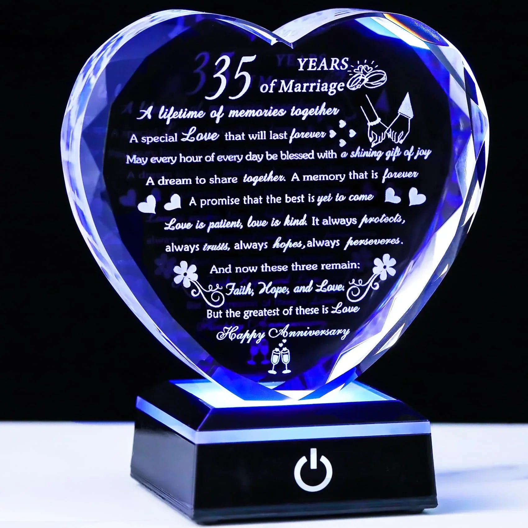 50th Wedding Anniversary Crystal Gifts for Couples Parents with Colorful LED Base Heart Romantic Happy 50th Anniversary Plaque Gift for Husband Wife 50 Years of Marriage Gifts for Her Him - Unique Gift Market
