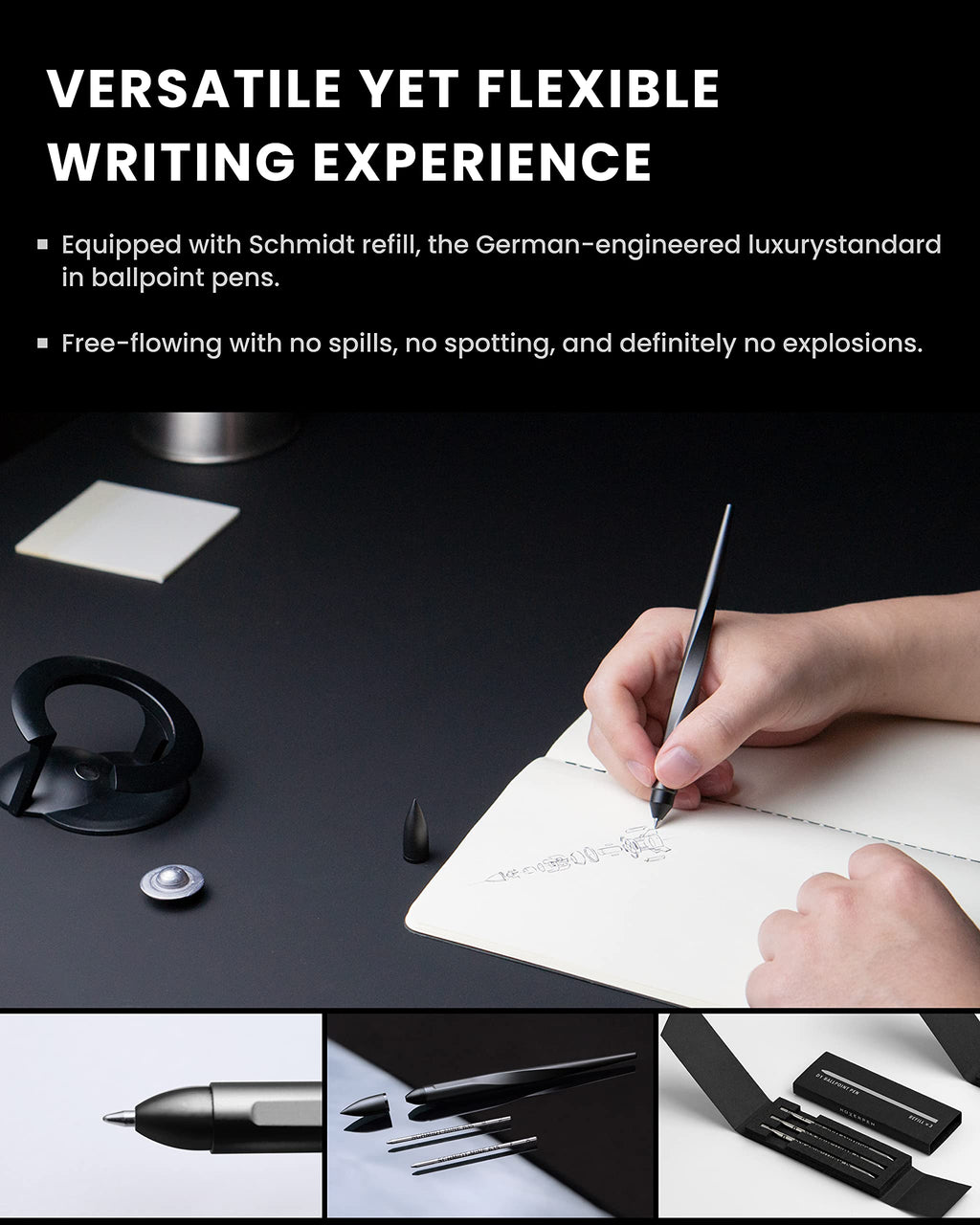 novium Hoverpen Interstellar, Mars Magma, Ballpoint Pen, Unisex, 23.5 Degree Angle, Schmidt Ballpoint Cartridges, Smooth Writing, No Spills, No Spotting, No Explosions
