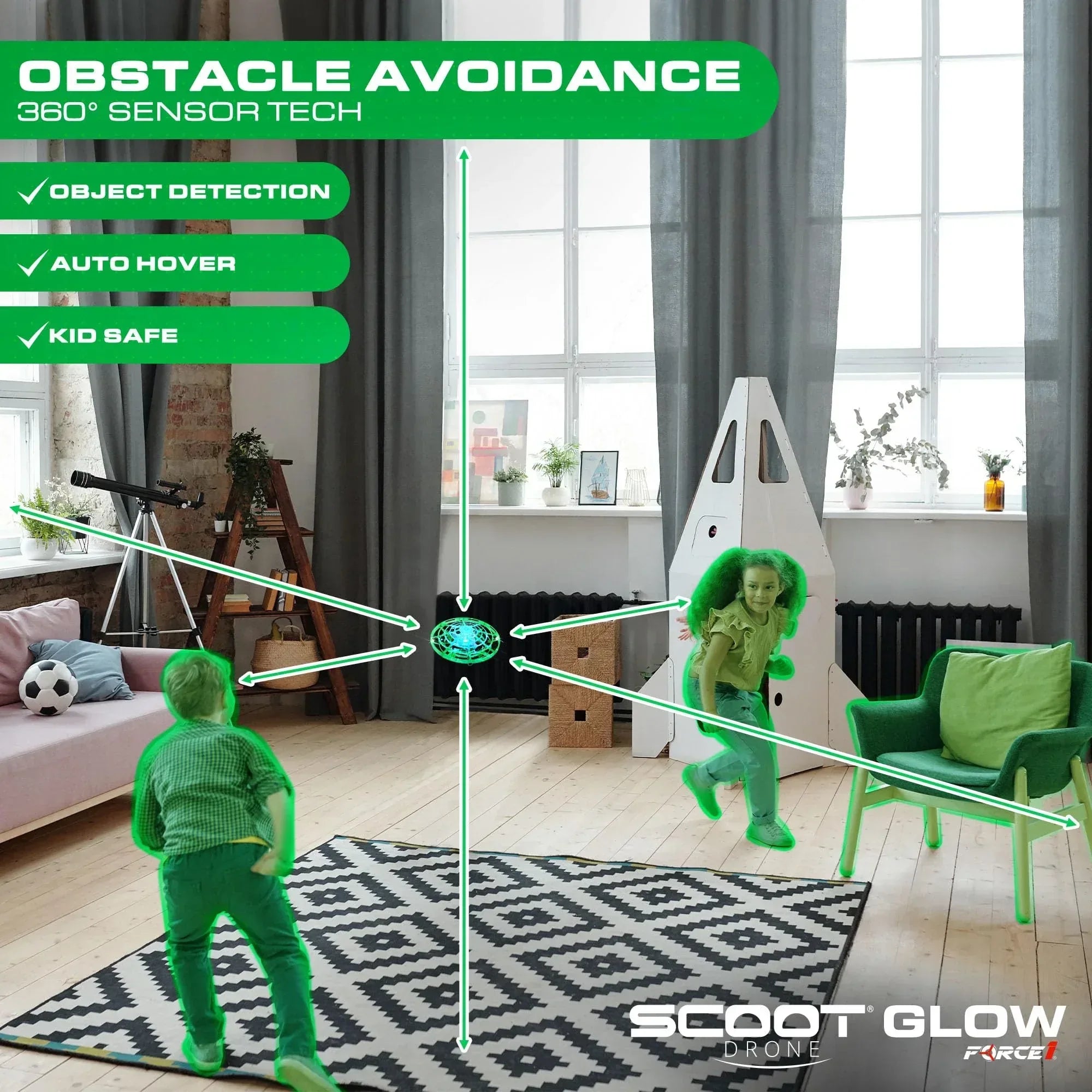 Force1 Scoot Hand Operated Drone for Kids or Adults - Hands Free Motion Sensor Mini Drones, Easy LED Indoor Rechargeable UFO Toy Flying Orb Ball Drone Toys for Boys and Girls (Blue) - Unique Gift Market