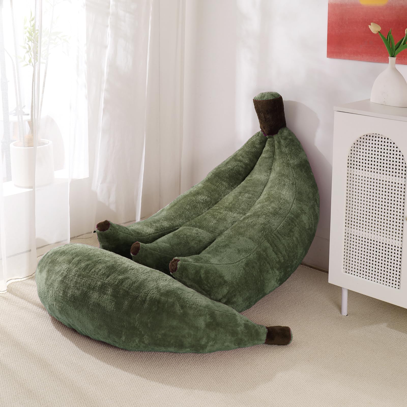 Banana Bean Bag Chair with Ottoman, Floor Sofa Bed with Footrest, Comfy Convertible Lounger for Teens & Adults, Plush Couch for Bedroom, Living Room or Dorm, M-Yellow
