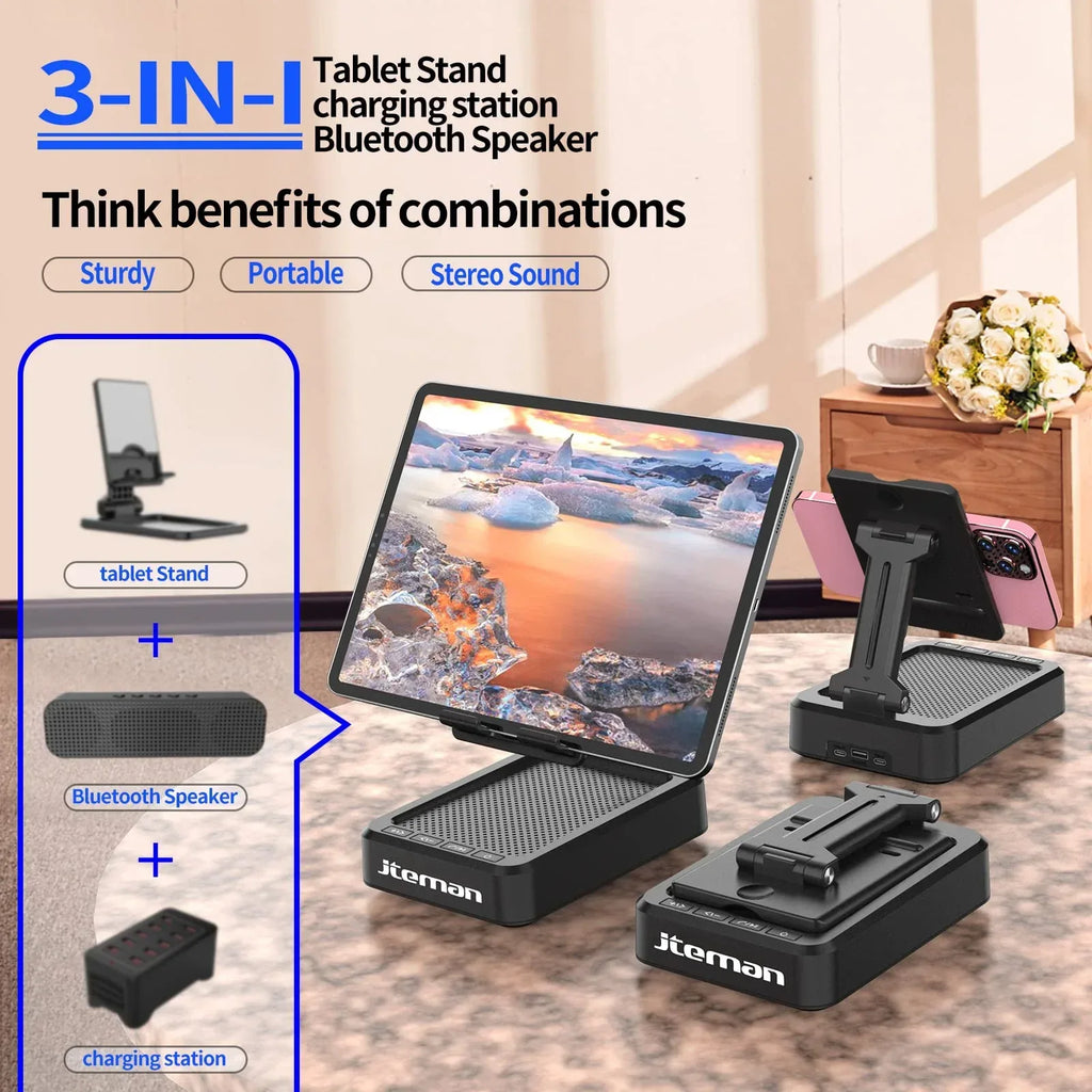 Cell Phone Stand with Wireless Bluetooth Speaker and Anti-Slip Base HD Surround Sound Perfect for Home and Outdoors with Bluetooth Speaker for Desk Compatible with iPhone/ipad/Samsung Galaxy - Unique Gift Market