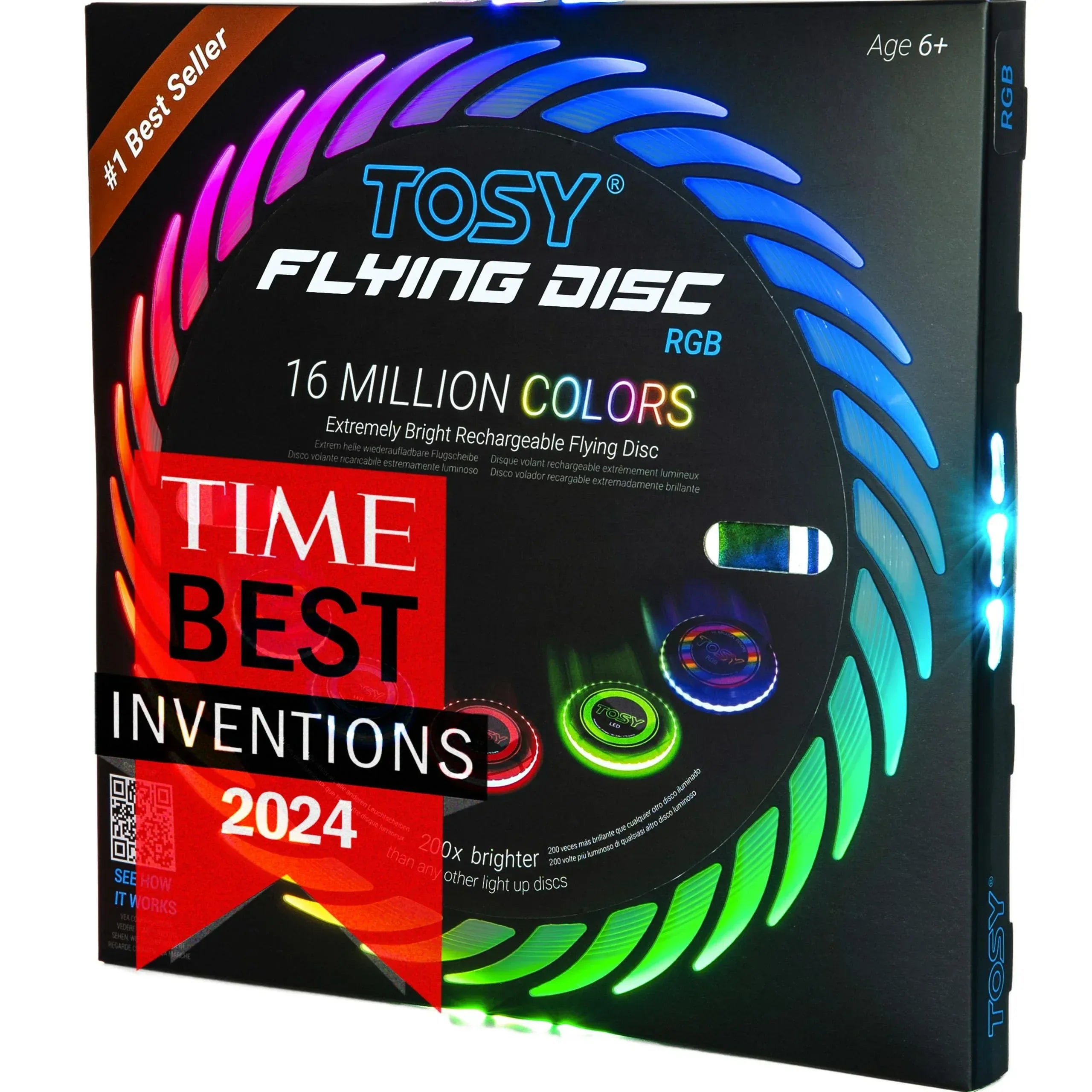 TOSY Flying Disc - 108 RGB Multicolor or 36 Monocolor LEDs, Super Bright, Smart Modes, Cool Valentine Easter Gift, Camping Toy for Kid/Teen/Adult, Auto Light Up, Rechargeable, Waterproof, 175g - Unique Gift Market