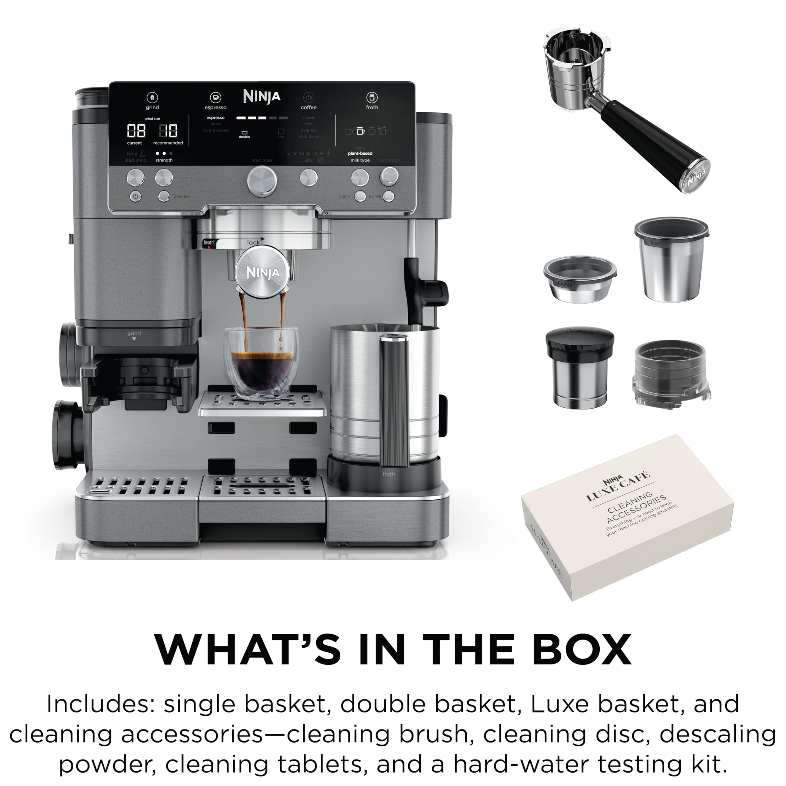 Ninja Luxe Café 3-in-1 Espresso, Drip Coffee and Cold Brew Machine | Integrated Coffee Grinder, Milk Frother, Assisted Tamper & Built-In Espresso Accessory Storage | Stainless Steel | ES601
