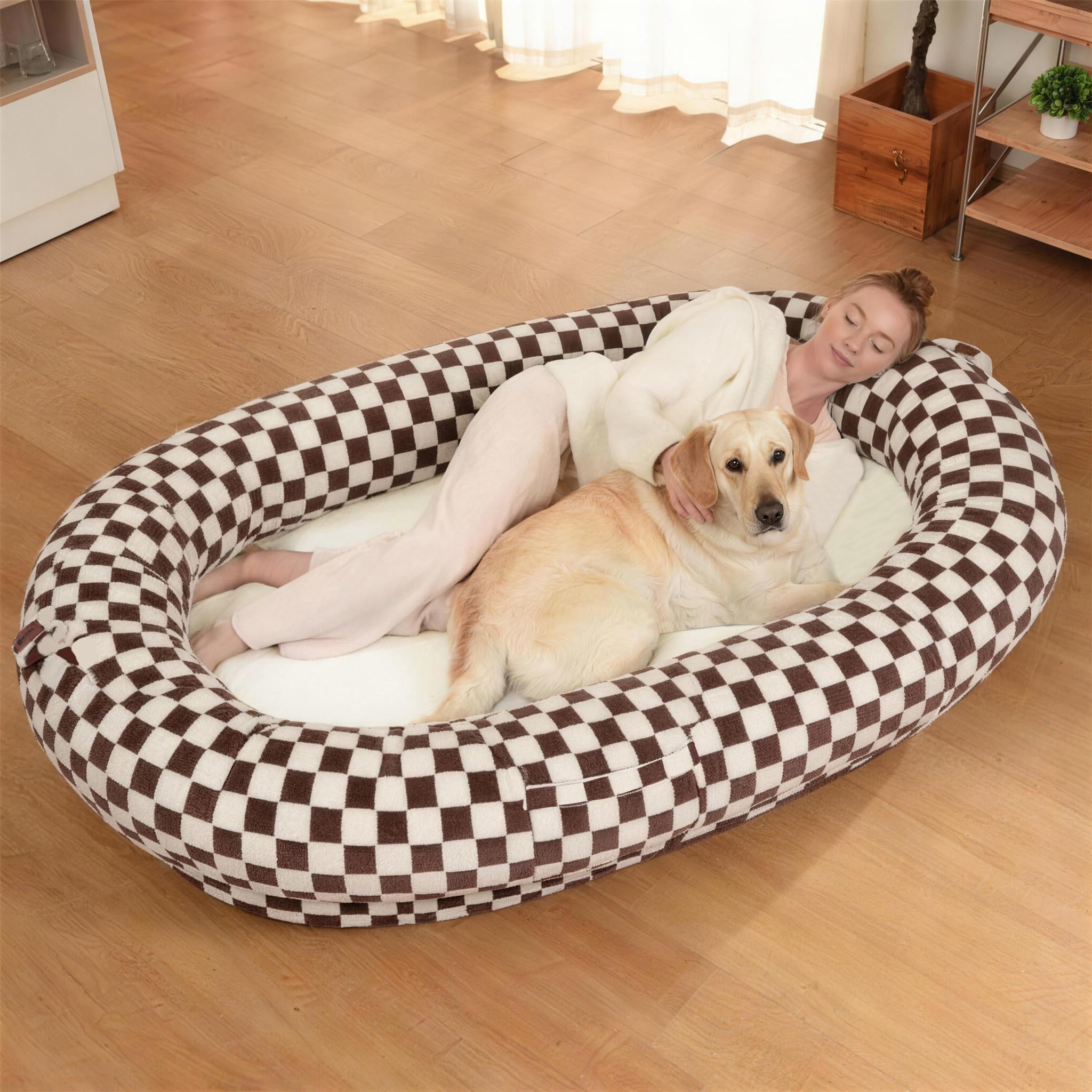 Giant Human Dog Bed for Adults and Pets, 74"x50"x12" Durable Memory Foam for Full-Body Comfort, Waterproof & Machine Washable Cover, Family Shared Lounger for Any Room, Grey
