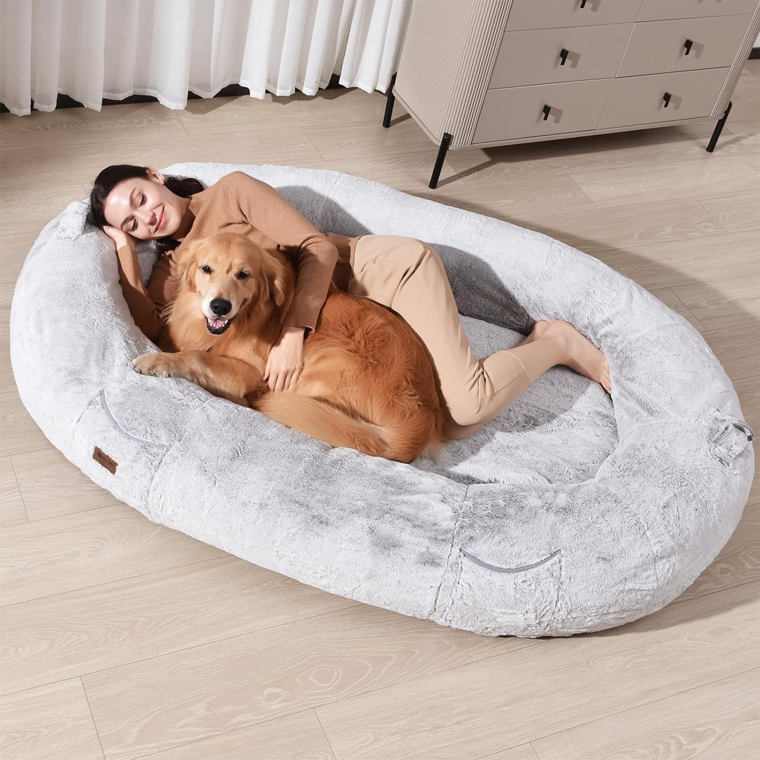 Giant Human Dog Bed for Adults and Pets, 74"x50"x12" Durable Memory Foam for Full-Body Comfort, Waterproof & Machine Washable Cover, Family Shared Lounger for Any Room, Grey