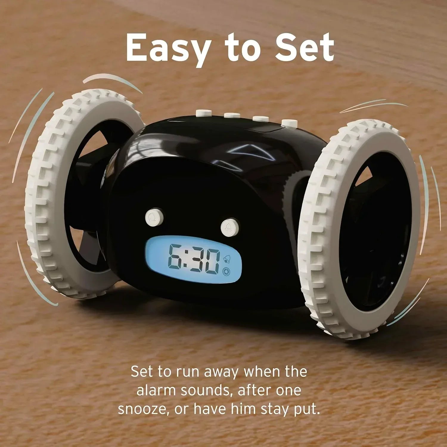CLOCKY Alarm Clock on Wheels – Loud Rolling Alarm Clock for Heavy Sleepers | Runaway Clock That Jumps & Runs to Wake You Up | Funny Unique Gift for Adults, Teens & Kids Bedrooms (Black) - Unique Gift Market