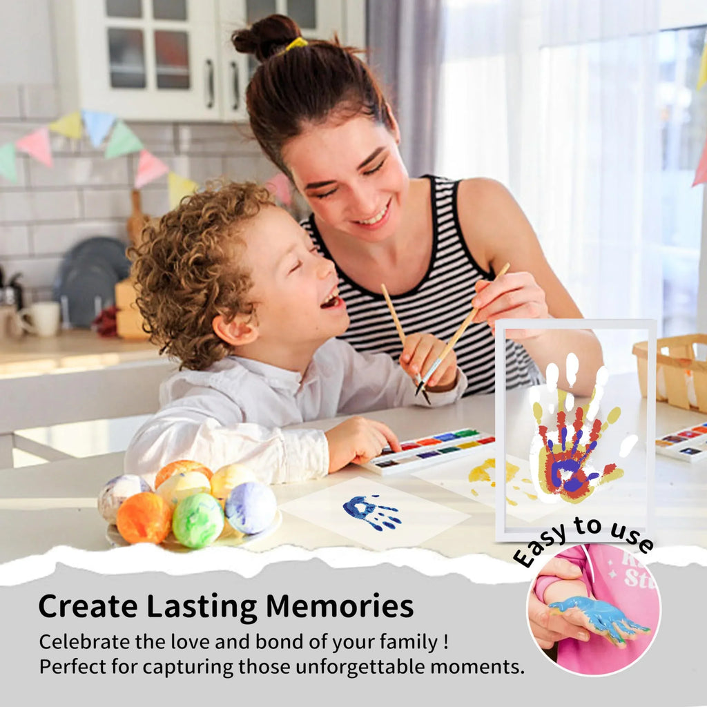 Family Handprint Kit, DIY Craft Keepsake Wooden Frame, Endless Gift Set, Non-Toxic Paints, Transparent Sheets (Brown) - Unique Gift Market